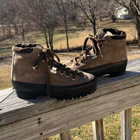 80s Vintage Garmisch German Suede Leather Gorpcore Snow Ski Boots 6.5 Womens - Picture 2 of 4